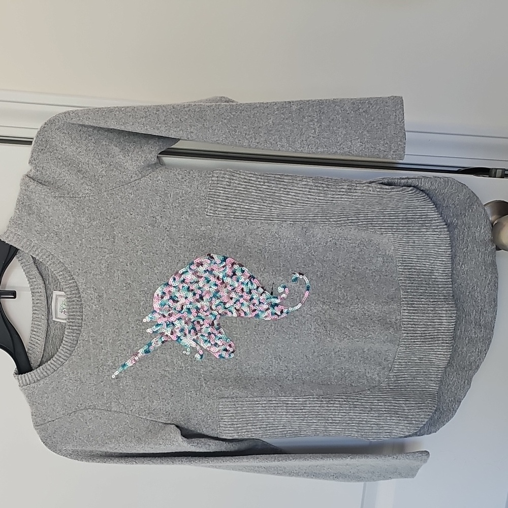 Colortree Girls Sequin Unicorn Gray Hi Low Sweater New Size M